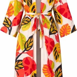 Women’s Handmade Leaf Print Ketan Kaftan