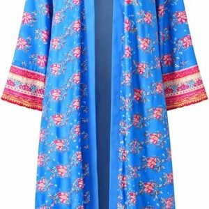 Women’s Handmade Blue Floral Silk Kaftan